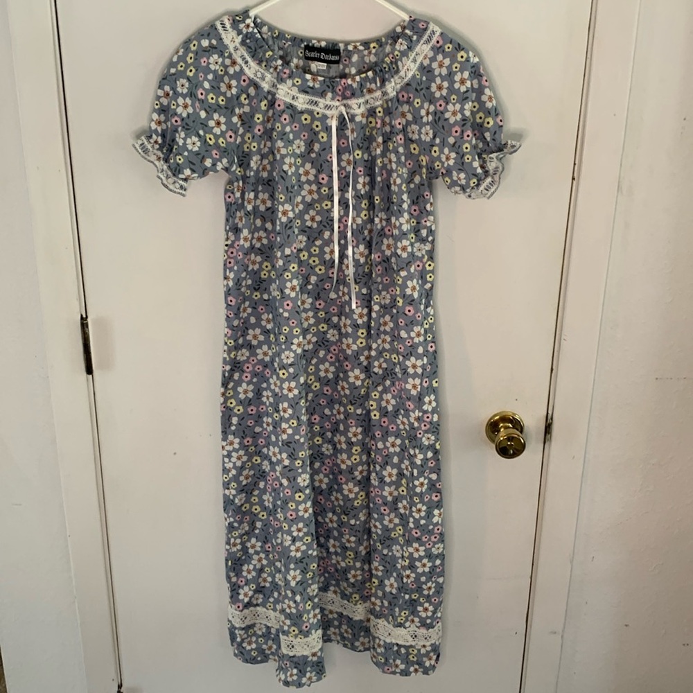 Scarlet Darkness grey maxi dress costume with pink yellow white floral print
